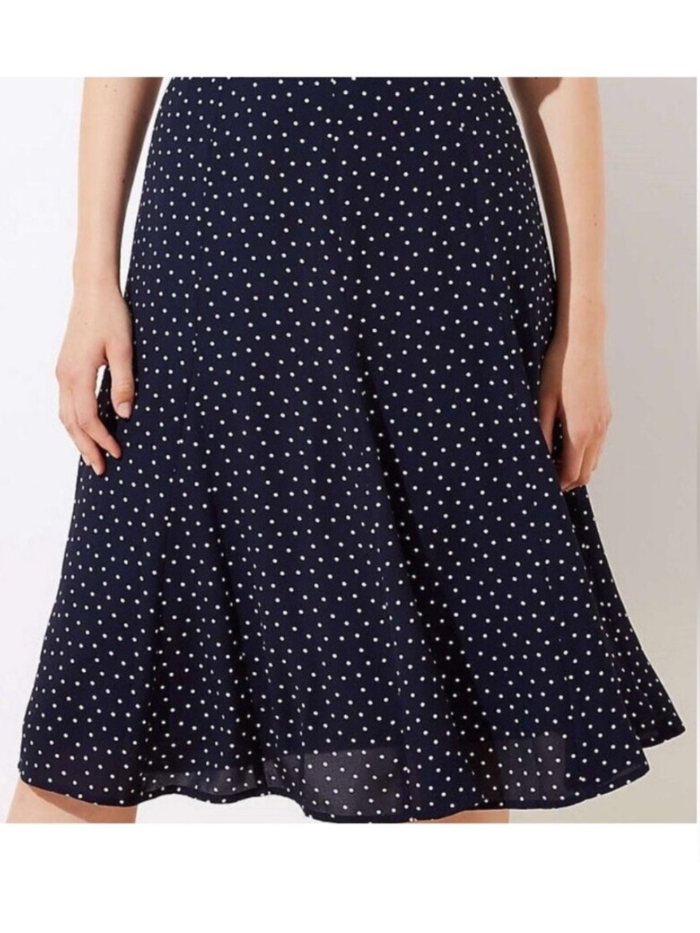 Loft polka dot navy midi skirt co5